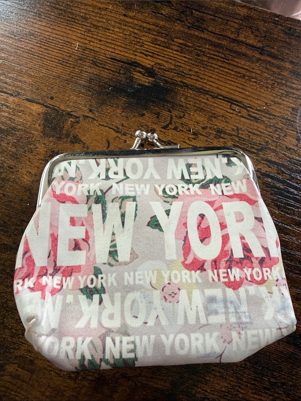 Floral "New York" Kiss-Lock Cosmetic Pouch - Pink